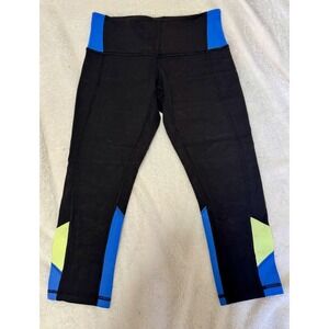 Lululemon Run Inspire‎ Crop II Colorblock Black Blue Green Cropped Leggings Sz 4